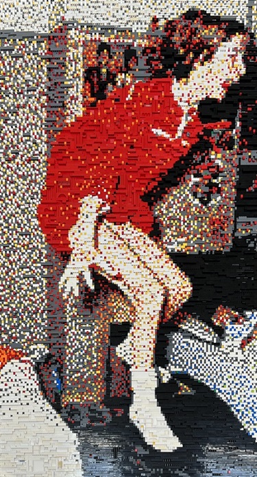 Claire Healy and Sean Cordeiro, “Stepping on Lego” (detail), 2023, repurposed Lego