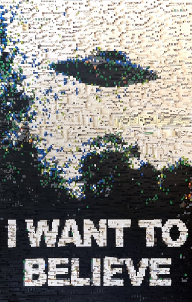 Claire Healy and Sean Cordeiro, “I Want to Believe”, 2023, repurposed Lego